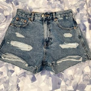 Pull&Bear Blue Ripped Denim Shorts Women Size 2